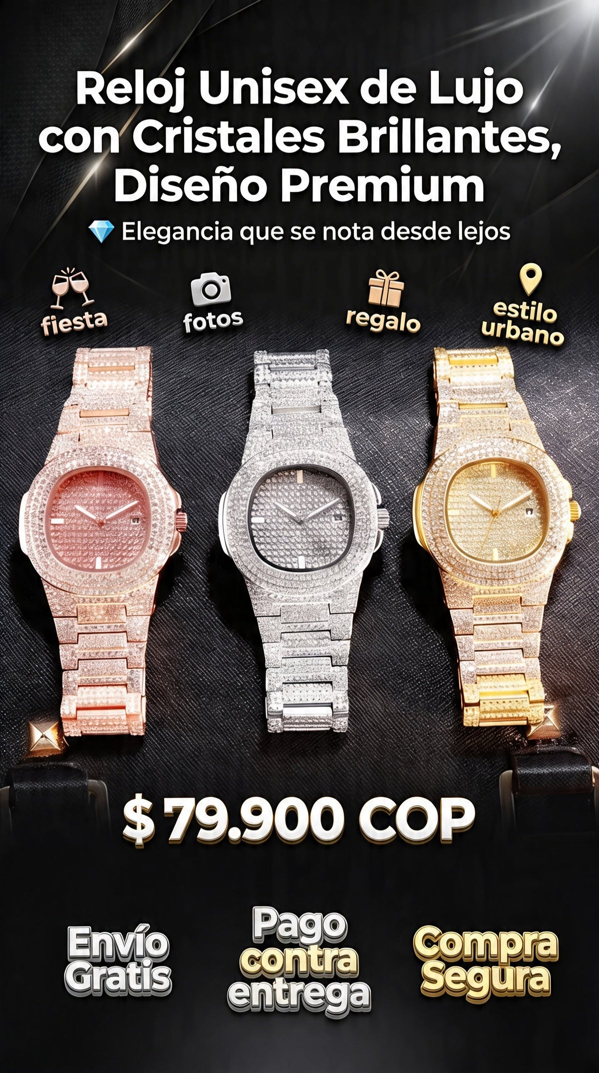 Reloj Unisex de Lujo con Cristales Brillantes Diseño Premium