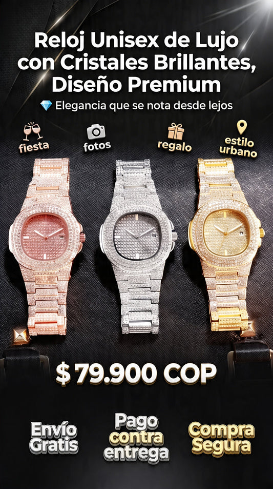 Reloj Unisex de Lujo con Cristales Brillantes Diseño Premium