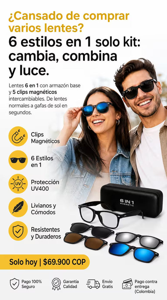🔥 6 Gafas en 1: Cambia de Look en Segundos 😎