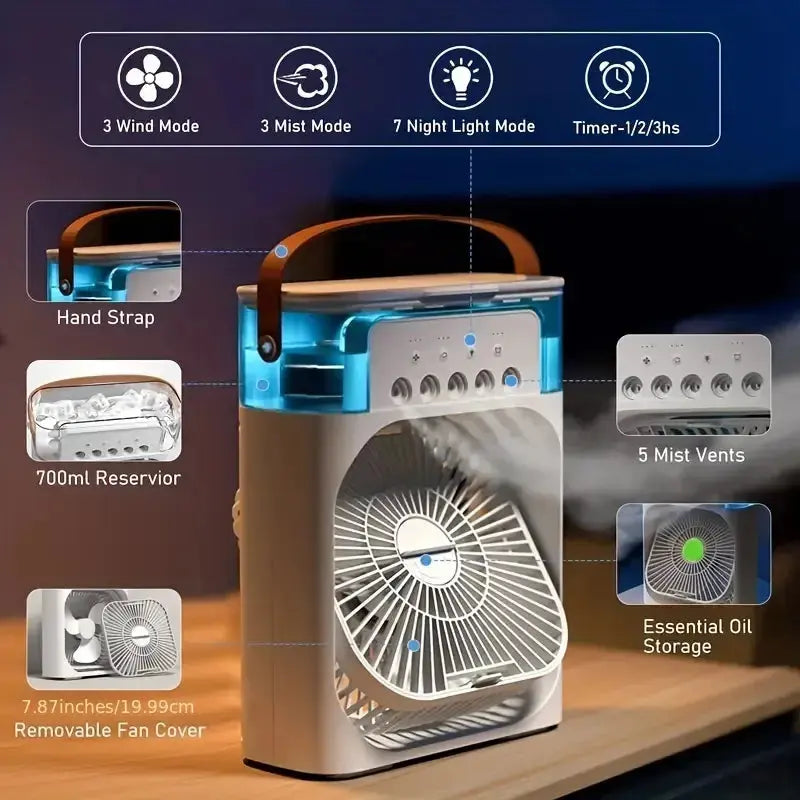 Ventilador Humidificador Portátil 3 en 1 🥶🧊