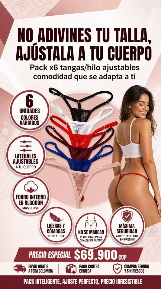 Pack x6 Tangas FitFlex Graduables — Ajuste Cómodo de S a XL