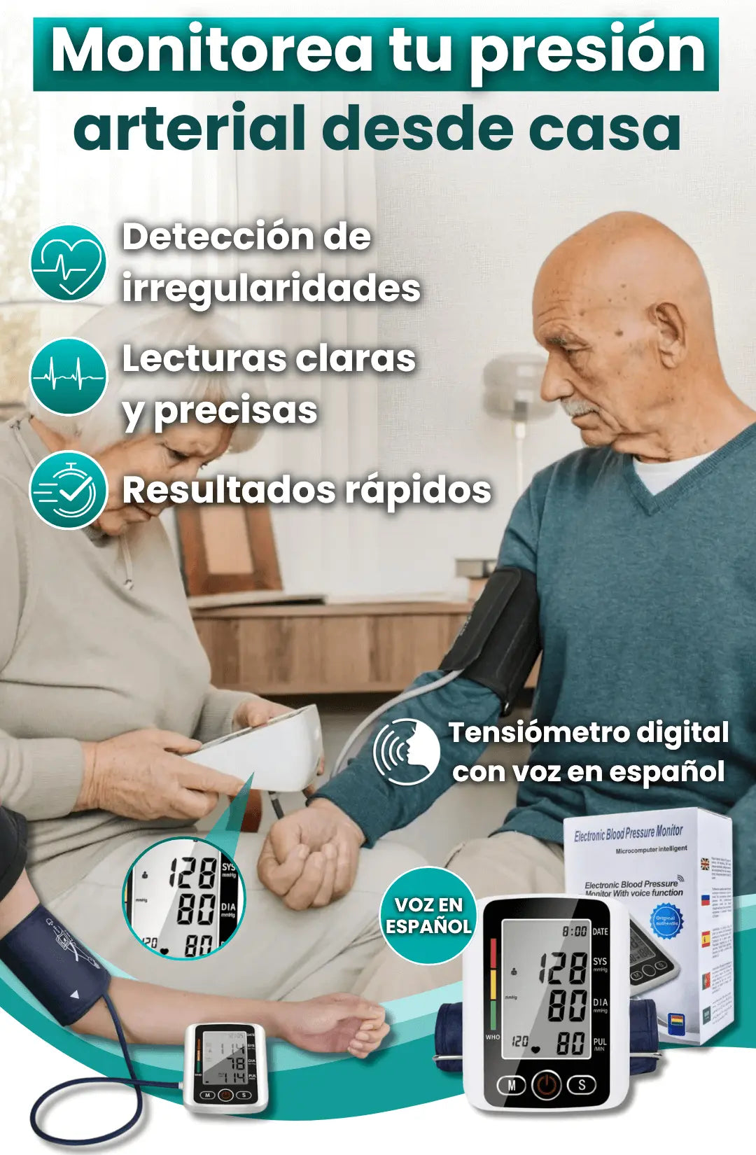 Tensiómetro Digital con Voz en Español Recargable👨‍👩‍👧🩺